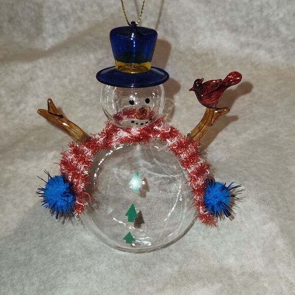 Holiday Time Glass Snowman Christmas Ornament - Picture 1 of 6